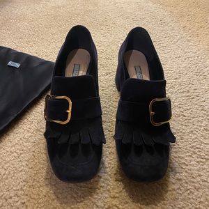 Blue suede Prada loafers